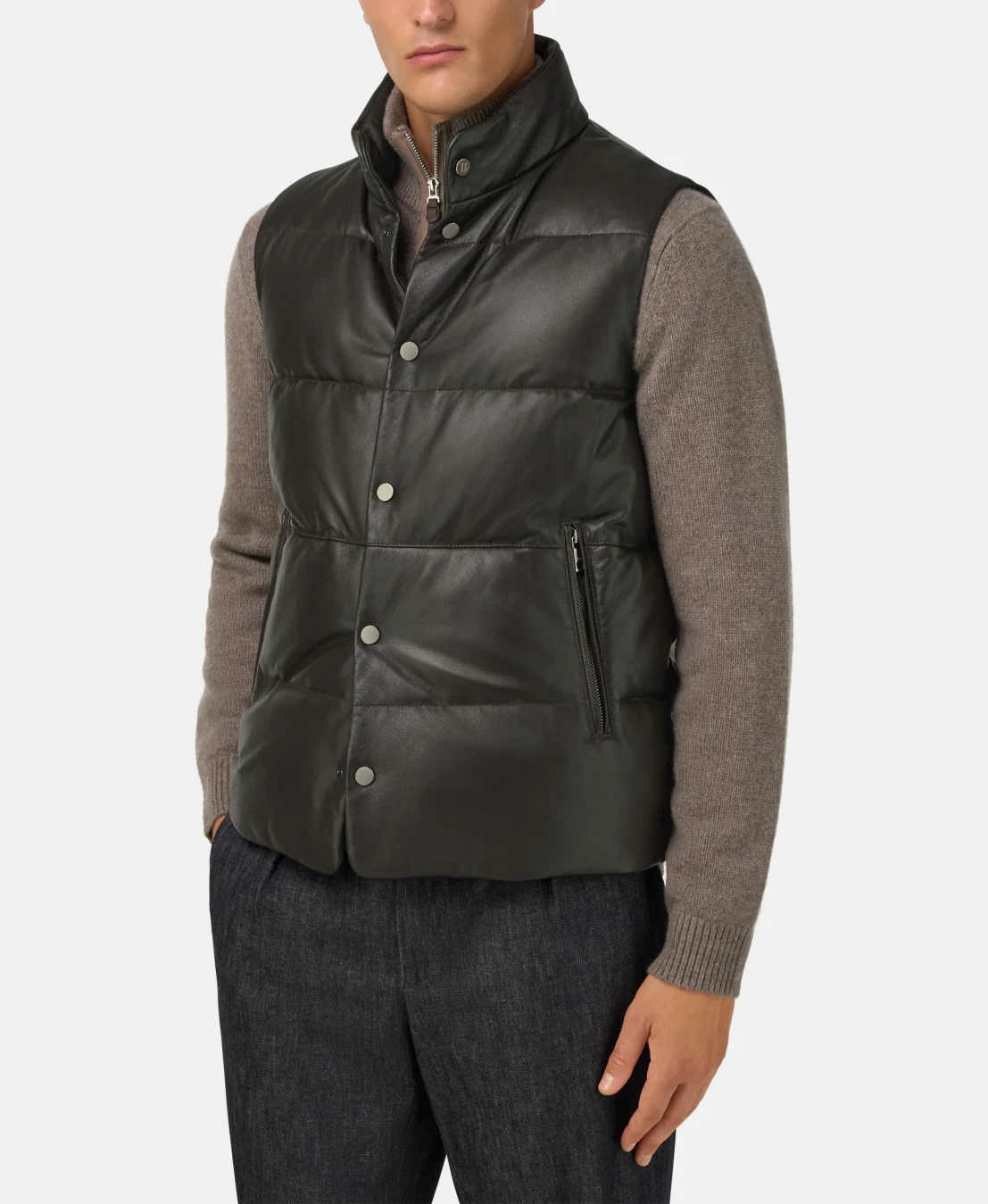 Black lambskin Leather Quilted Puffer Vest for Men Size XS S M L XL XXL 3XL