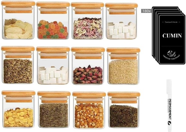 GewüRzgläSer Eckig 12Er Set,120Ml GewüRz Organizer GewüRzdosen Set Bam-image