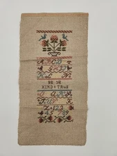 Vintage Cross Stitch Sampler 13x7" Birds Strawberry "BE YE KIND & TRUE" Unframed