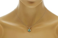 1.20 CT Natural Emerald 0.15CT Diamond 14K White Gold Pendant Necklace Size 18"