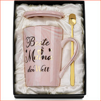 Tasse Beste Mama Der Welt Rosa Marmor 400Ml Mit Deckel LöFfel GrußKarte Geschenk