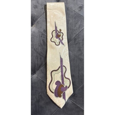 Pierre Balmain Paris Silk Tie Cream Paisley Abstract Geometric Purple Brown Mens