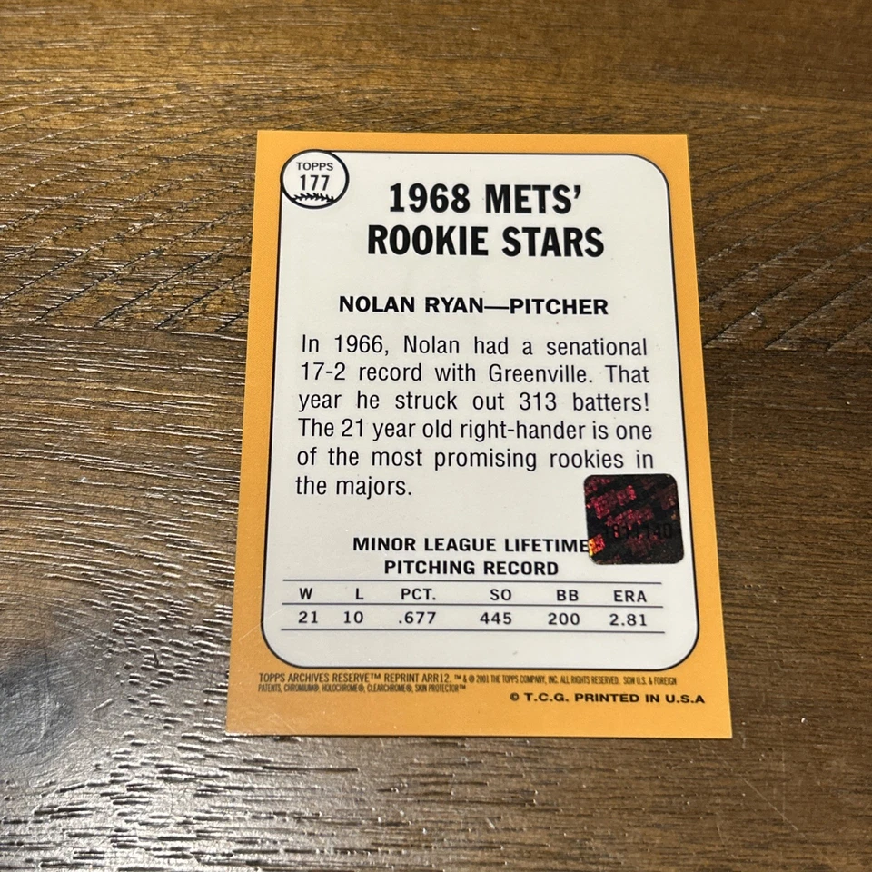 2001 Topps Archives Reserve Nolan Ryan #177 1968 estrelas novatas relíquia refrator - Imagem 2 de 2