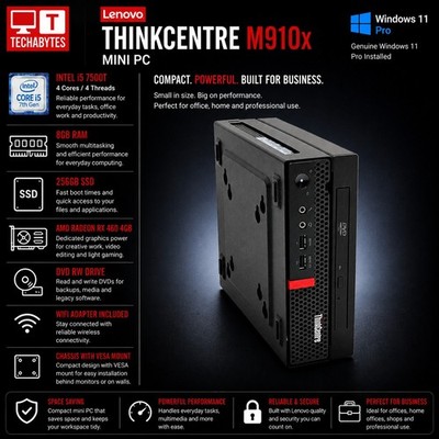 Lenovo ThinkCentre M910X Mini PC Intel i5 8GB 256GB SSD AMD RX460 Windows 11