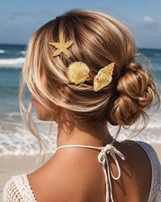 Gold Starfish  Seashell Hair Clip Set Mermaid Beach Vacation Accessories