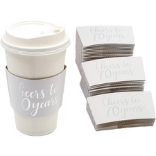 Cheers to 70 Years Coffee Cup Drink Sleeves for 70th Anniversary or Birthday