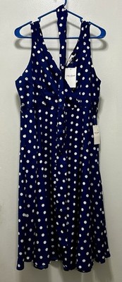 Miss Lavish Navy & White Polka Dot Dress With Belt