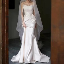 Mermaid Strapless Elegant Sleeveless Floor Length Satin Backless Wedding Dress