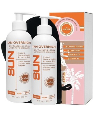Sun Labs Tan Overnight Medium 8oz Self Tanning Lotion 2 Pack With Mitt