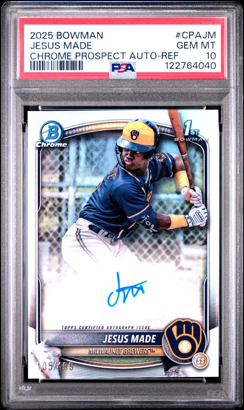 2025 Bowman Chrome Jesus Made Refractor Auto /499 PSA 10 GEM MINT #CPAJM 1st