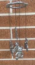 Vintage Pewter Teddy Bear Nursery Chimes / Mobile