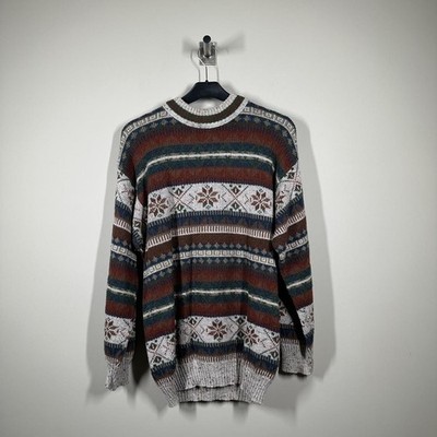 Herren Vintage 90er Muster Strick Wolle Opa Pullover Gr. M