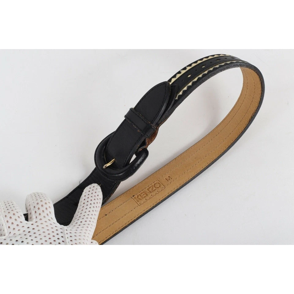Cinturón de cuero vintage Kenzo negro recortado talla M diseñador París moda chic Foto 4 de 4