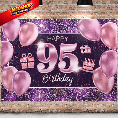 PAKBOOM Happy 95th Birthday Banner Backdrop - 95 4x6 Foot (Pack of 1), Pink 