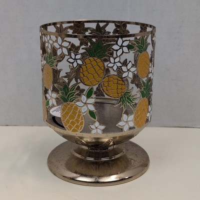 Bath & Body Works Pineapple Candle Holder Pedestal Metal Tropical Decor 3 Wick