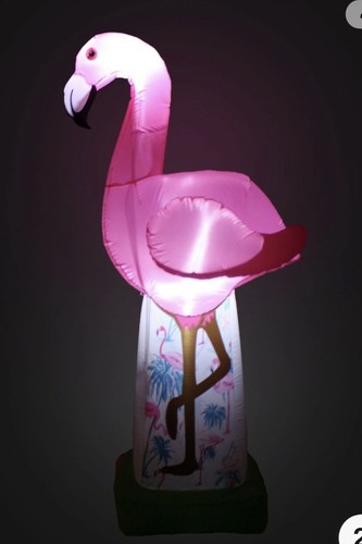 USED 6 Foot Tall Lighted Inflatable Pink Tropical Flamingo Air Blown Decoration