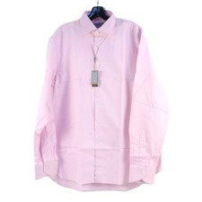 Canali Solid Textured Button Down Dress Shirt in Pink Men's Size 44-17 1/2
