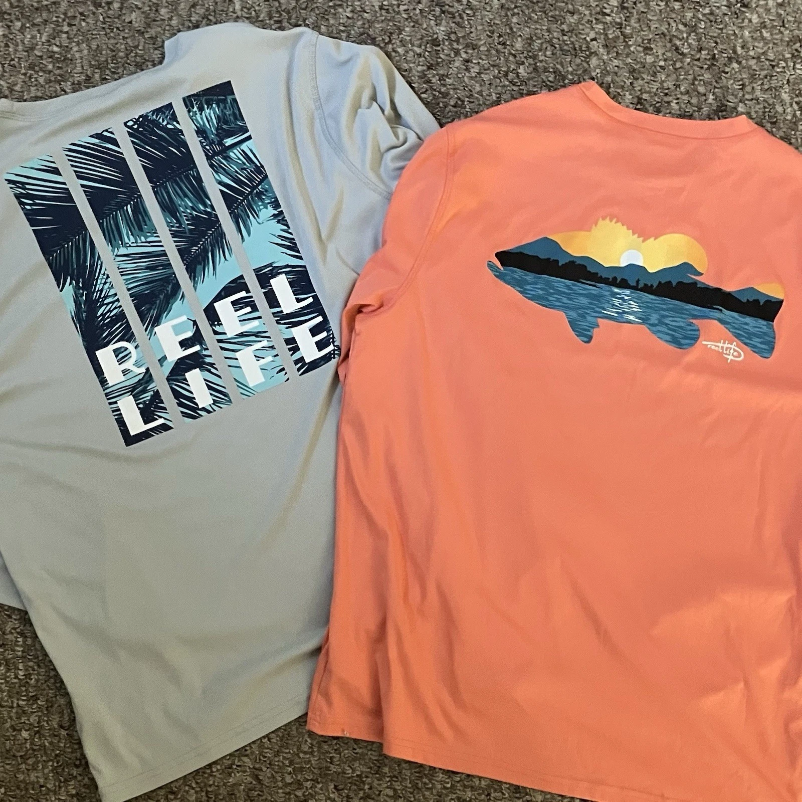 Reel Life Performance Long Sleeve Fishing Shirt Men's Large Orange UV50 Lot Of 2
