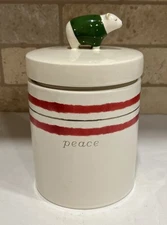 Magenta PEACE 9” Canister Polar Bear Lid Striped Cookie Candy Jar Xmas