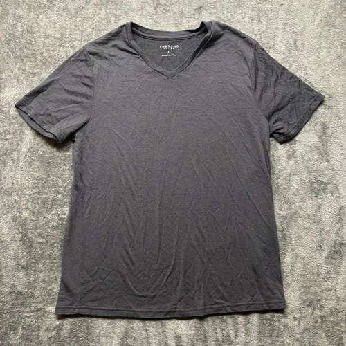 Unbound Merino Shirt Herren Large grau Wolle klassisch V-Ausschnitt Basic Kurzarm