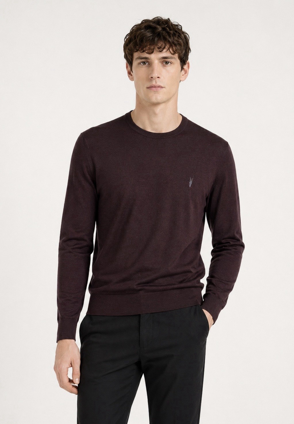 Allsaints Nomo Crew Neck Knit Jumper Sweater Men’s Size L Brown Wool Long Sleeve