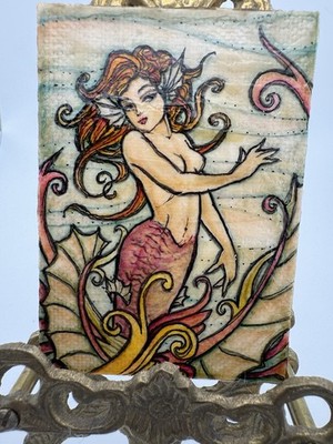 Original ACEO Mermaid Art Julie Zarate #16 Ink Marker Drawing 2006 Signed