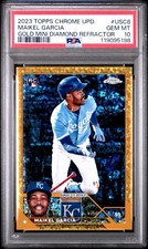 2023 TOPPS CHROME UPD #USC8 MAIKEL GARCIA ROOKIE GOLD MINI DIAMOND /50 PSA 10