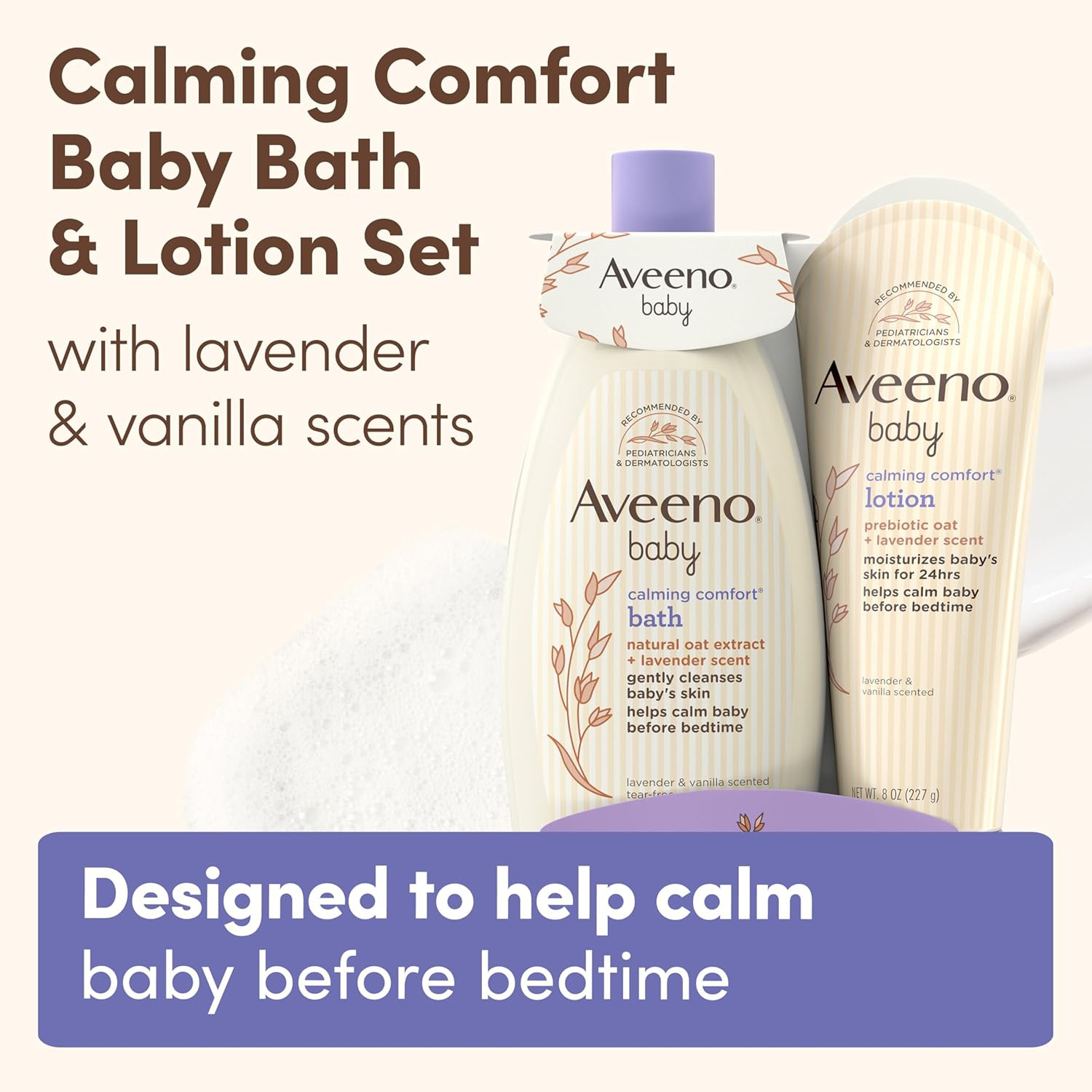 Calming Comfort Bath & Body Lotion Set, Nighttime Baby Skin Care Products with N
