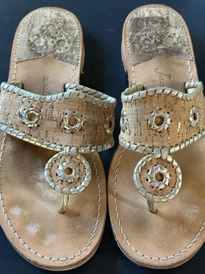 Jack Rogers Gold Sandals Flats Natural Cork Leather Navajo Jacks Sz 9