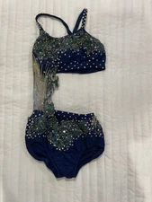 Custom Navy Blue Contemporary Costume: Gold And Green Beading + Lace : C 10/12