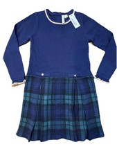 NWT Janie and Jack The Tartan Sweater Dress Navy Girls Sz 6 Preppy Quiet Luxury
