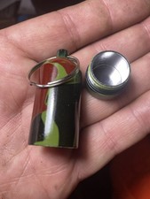 Camouflage Metal Bison Tube Geocache Container with Keyring