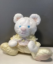 Vintage FISHER PRICE PLUSH PUFFALUMP MOUSE/BEAR, YELLOW WHITE STRIPES, RATTLE