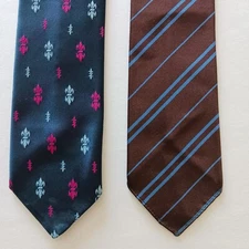 Goldband Ties Lot of 2 Skinny Navy Brown Geometric Striped Silk Italy Rare Vtg