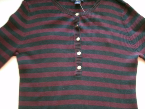 Maglione donna Chaps blu navy bordeaux righe Henley taglia large nuovo - Foto 3 di 12