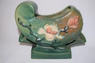 Roseville Pottery Magnolia Pillow Vase Planter #183-6" ca. 1940 Green Pink