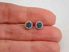 14k White Gold Plated 2Ct Lab-Created Blue Diamond Cluster Women's Stud Earrings