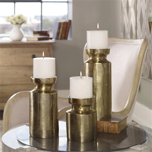 Uttermost Amina Aluminum and Wax Candleholder in Antique Brass (Set of 3) - Picture 2 of 4