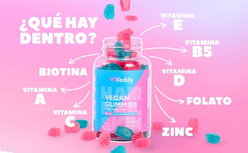 Viteddy Gominolas De Biotina Complex / Zinc , Biotine Y Vitaminas A, B5, B6…..