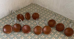 Shower Curtain Hooks, Wooden Decorative Shower Curtain 11  Rings.
