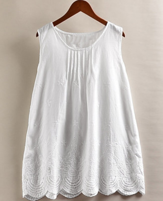 Women Linen Cotton Eyelets Tops Shirt Blouse Summer Tee Camisole Tank Vest Cami