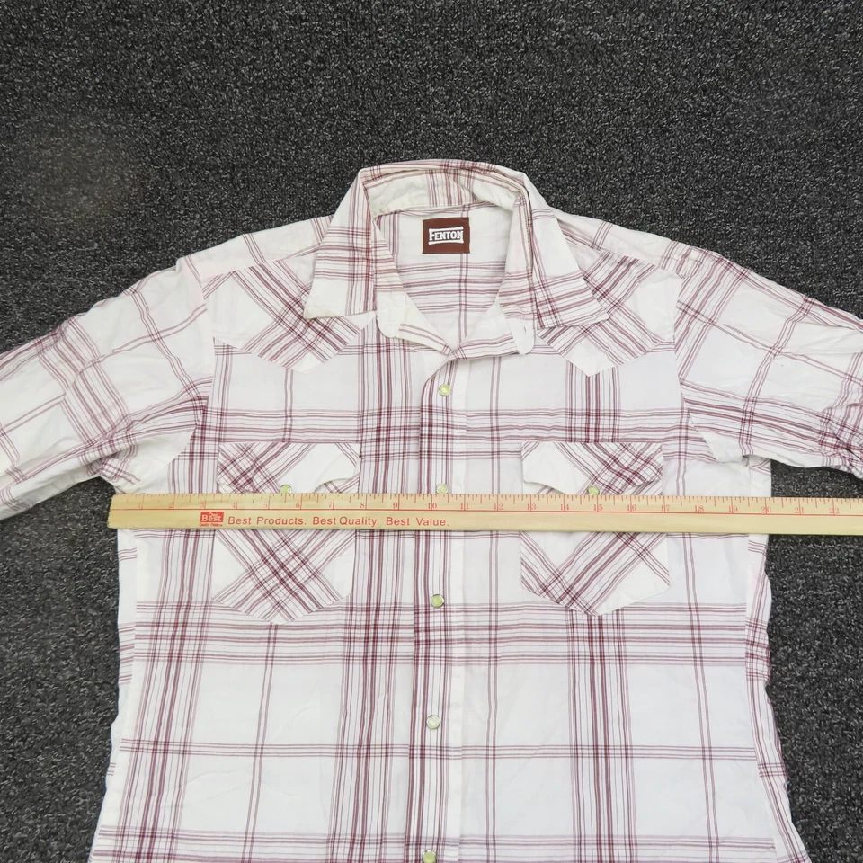 Camisa Fenton Adulto Pequeña Blanca y Marrón A Cuadros A Presión Con Botones Manga Corta Western Foto 3 de 4