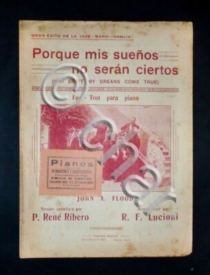Sheet music - Because my dreams will not be true - Fox trot - Piano and lyrics