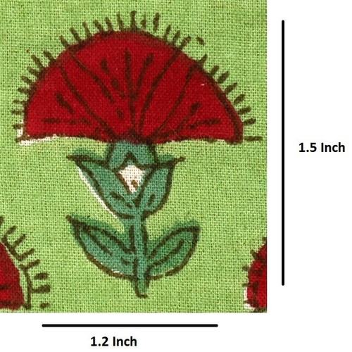 Indian Block Print Green Flower 100% Cotton Women Dress Craft Fabric 5 Yard - Picture 4 of 7