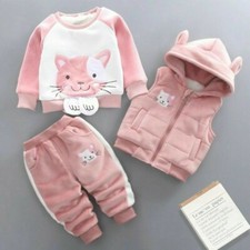 Bambino Caldo Inverno Velluto Manica Lunga Cappuccio Cappotto+Giacca+Pantalone