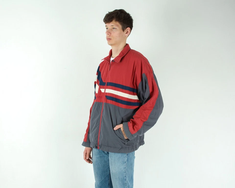 Adidas 1990s Hommes L Rétro Survêtement Pull Veste Sport Fermeture Éclair Rouge - Photo 4/4