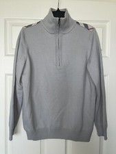 BURBERRY BRIT NOVA PLAID SHOULDER PULLOVER 1/4 ZIP GRAY WOOL SWEATER. Medium