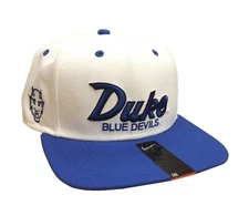 Nike Vintage Two Toned Script Duke Blue Devils Snapback Hat / Cap (WHT)