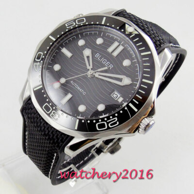 41mm Bliger schwarzes Zifferblatt Datum Saphirglas NH35 Automatikwerk Herrenuhr