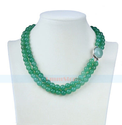 Double Strands 8mm Natural Round Tanglin Jade Necklace 20 inch Long